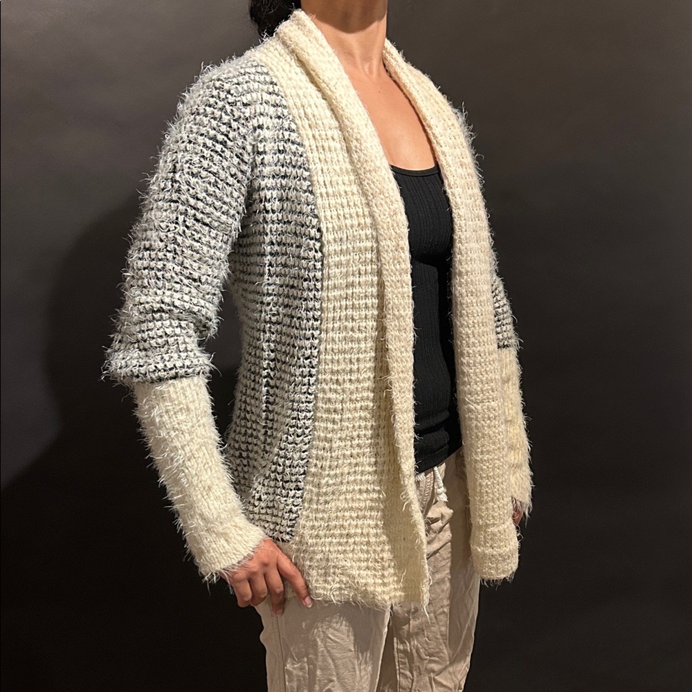 Women's Cozy Knit Sweater - Cream and Black